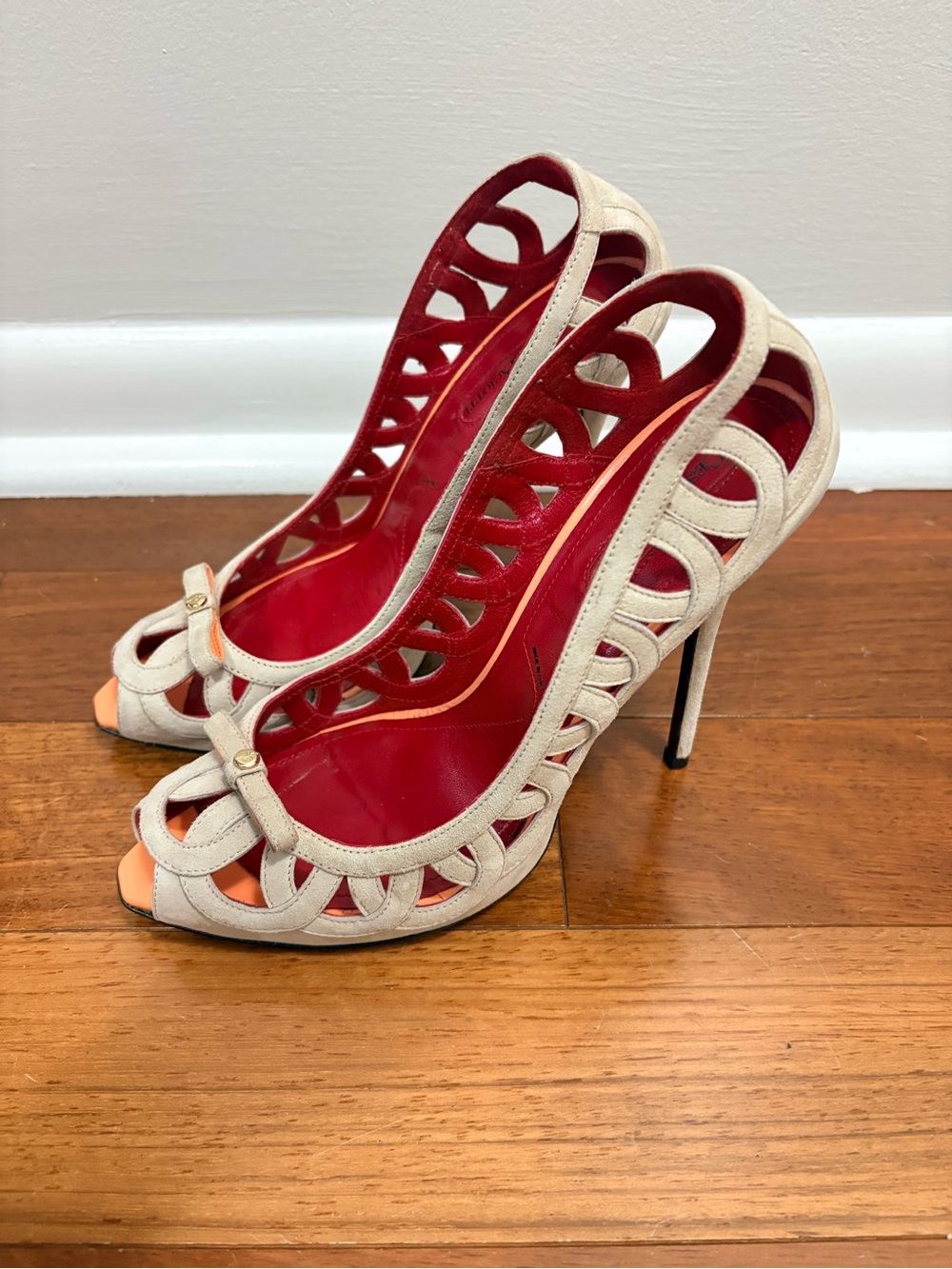 Cesare Paciotti Suede stiletto peep toe heels EU 38.5 US 8-8.5. made in italy